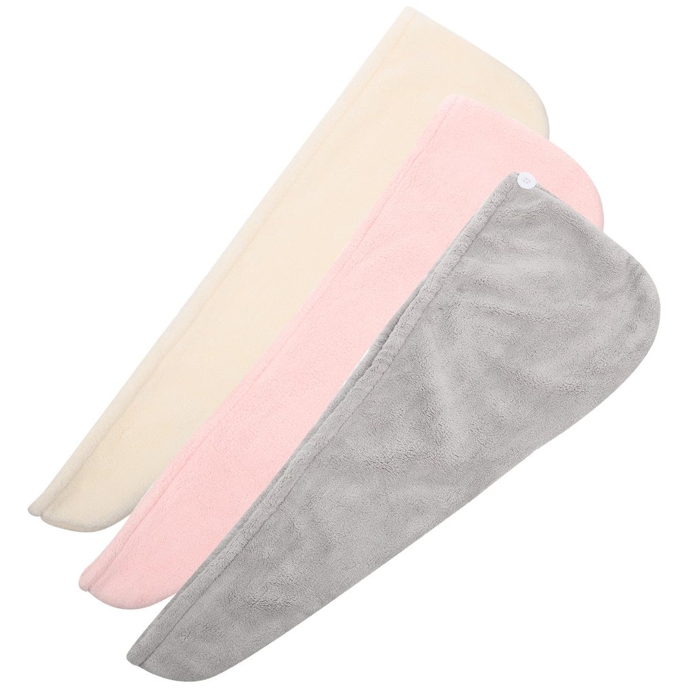 UKCOCO 3pcs Coral Fleece Double-Layer Hair Drying Towels Fast Drying Hair Wraps for Women Thick Water-Absorption Head Towels for Shower Use Comfortable Quick-Drying Set