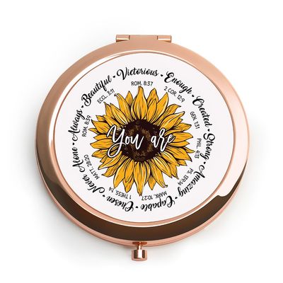 QUSTGO Christian Gifts for Women Girls Her, Inspirational Religious Gift for Adult Teen, Spiritual Compact Mirror for Birthday, Graduation, Mothers Day Basket Stuffers,Rose