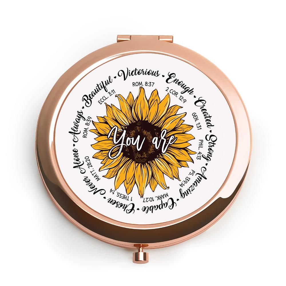 QUSTGO Christian Gifts for Women Girls Her, Inspirational Religious Gift for Adult Teen, Spiritual Compact Mirror for Birthday, Graduation, Mothers Day Basket Stuffers,Rose