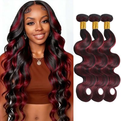 P1B/99J Black Mixed With Burgundy Body Wave Hair Bundles 26 28 30 Inch 300g