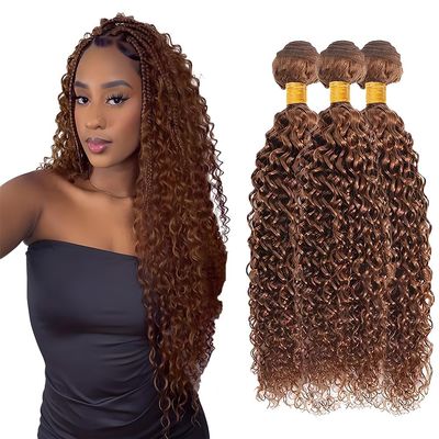 XYLVENO Color #30 Bundles Human Hair Light Brown Kinky Curly 3 Bundles 300 Gram 24 26 28 Inch Brazilian Virgin Remy Hair Extensions Double Weft Color #30 Kinky Curly Bundle Hair Weave Silky And Soft