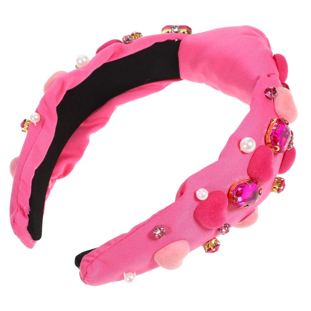 ARTIBETTER Knotted Wide Headband with Glass Rhinestones Valentines Day Hairband for Women Wide Top Knot Hair Accessory in Rose Red