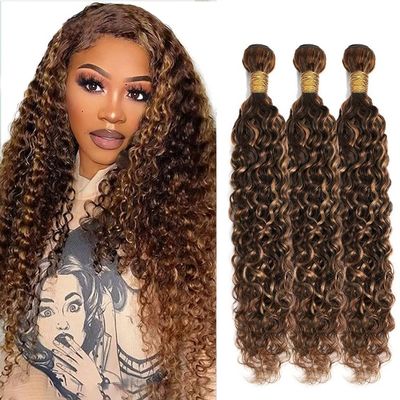 Bamilala Human Hair Bundles Highlight Chocolate Brown Color P4/30 Water Wave Bundles Human Hair 12A 26 28 30 Inch Quick Weave Bundles for Black Women