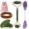 5PCS Face Roller & Gua Sha Facial Tools, Face Massage for Wrinkle Reduction & Puffiness Relief, Includes Silicone Scrubber, Headband & Travel Pouch, Jawline Sculpting and Pore Cleansing Set view 1