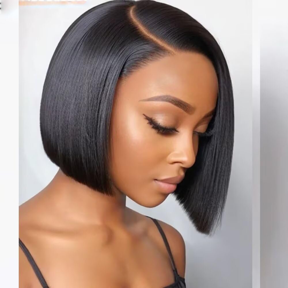 oulaer 180 Density Short Straight Bob Wig Side Part HD Invisible Lace Front Human Hair 13x4 Pre Plucked Cut Bob Wig Brazilian Hair Glueless Natural Hairline Wig 12Inch