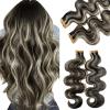 Human Hair Tape in Extensions 1BP613 Natural Black Highlight 613 Blonde 20Pcs 30G Invisible Seamless 14 Inch Skin Weft Body Wave Tape ins Extensions Human Hair for Women Wedding Soft Remy Hair view 1