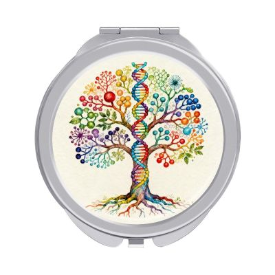 MZERSE Pocket Magnifying Mirror Vintage DNA Tree of Life Art, Double Sided 1X/2X Compact Mirror for Travel and Daily Makeup