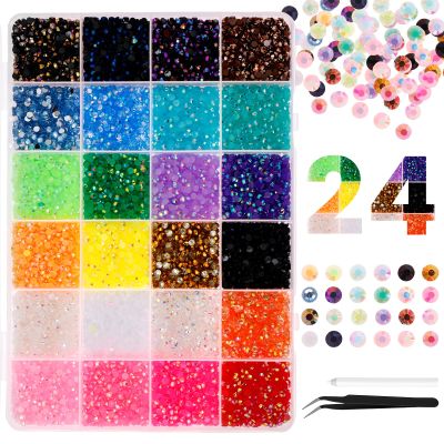 24000Pcs Bedazzling Kit, 24 Colors Resin Jelly Rhinestones Gems Set for Bedazzling, 3mm Multi Color Flatback Rhinestones with Tweezers and Pickup Pen for Crafting Nail Diamond Art Cloth Shoes