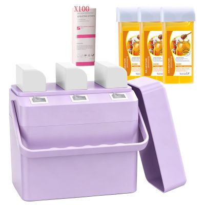 3 IN 1 Roll On Wax Kit, Waxing Kit for Hair Removal, Triple Roll-On Wax Warmer with 3 Honey Wax Cartridge Wax Roller Refill for Legs Arms and Underarm, Upgrade Heating System-Just 13 Mins Fast