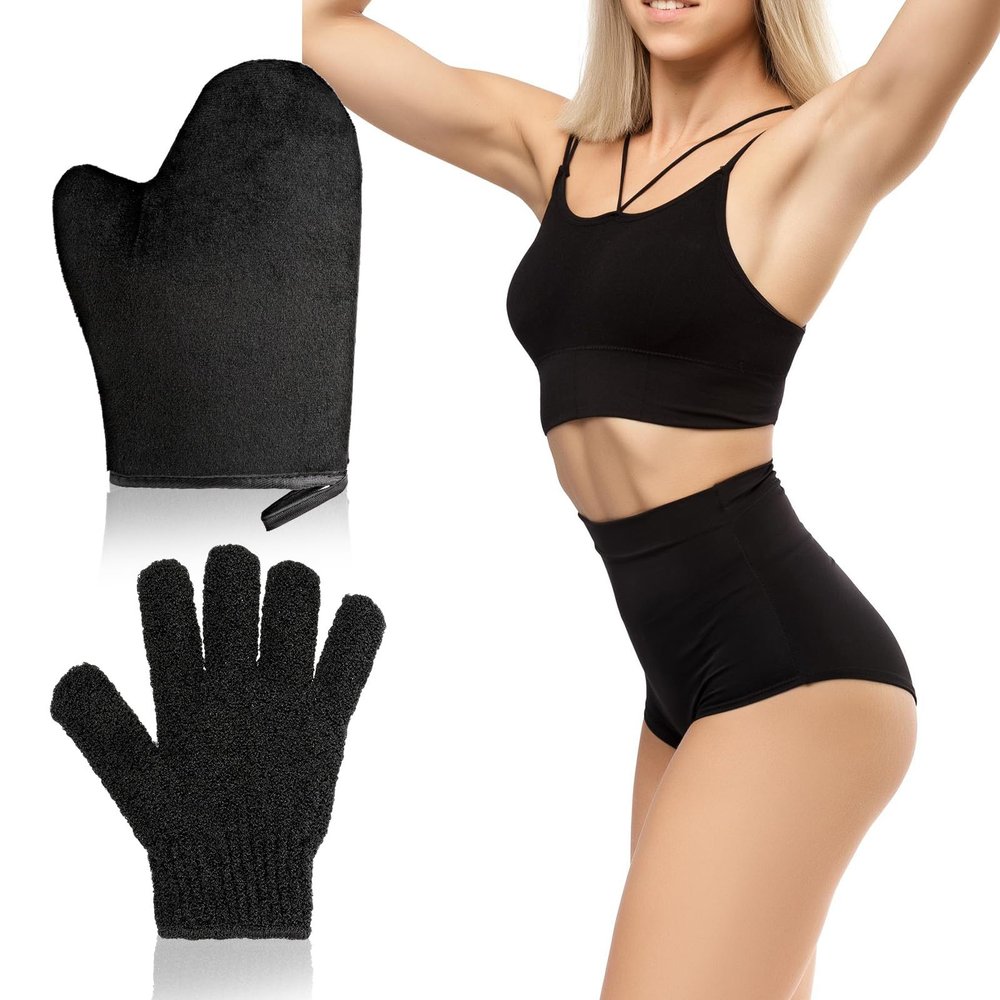 FNANJWQ Self Tanning Mitt Applicator Kit - 2 in 1 Streak-Free Natural Tanner Mitt, Double Sided Self Tan Applicator for Apply Tanning Lotion, Mousse, Sunscreen