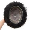 FNY HAIR Kinky Curly Afro Toupee for Black Men Real Human Hair Replacement System Poly Fine Mono Human Hair Unit African American Mens Wig Hairpiece #1 Jet Black 7X9 6MM view 3