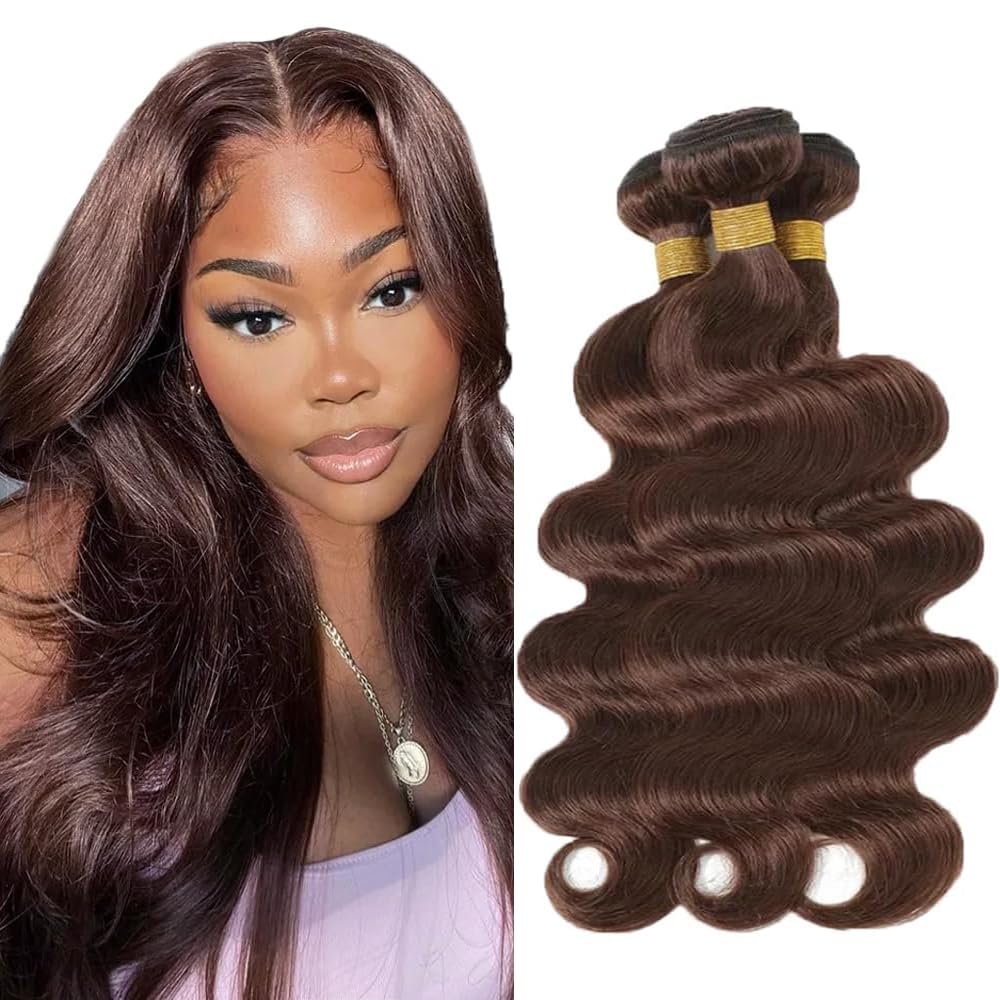 Chocolate Brown #4 Body Wave Bundles Dark Brown Bundle 16 18 20 Inch 3 Bundles 300g Unprocessed Brazilian Virgin Hair Double Weft Remy Hair Extensions Soft and Silky