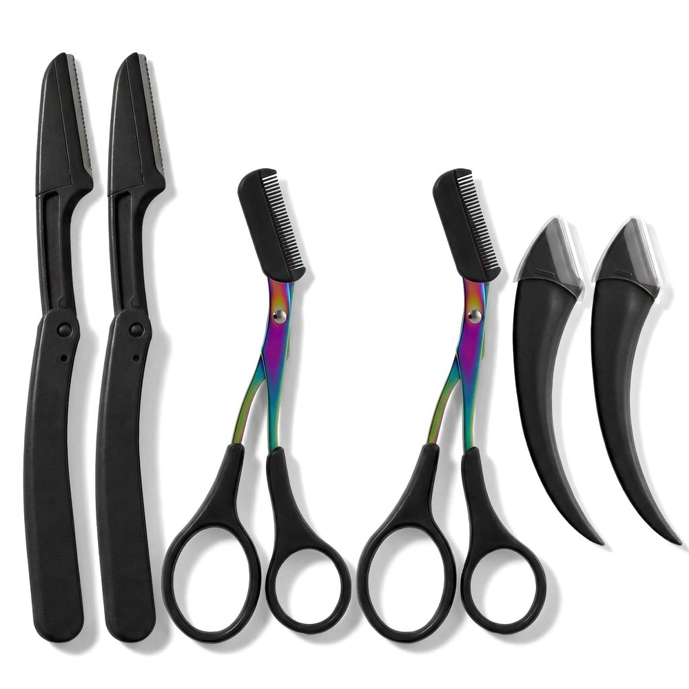 Classicseali 2Pcs Eyebrow Trimming Scissors,Eyebrow Trimmer Scissors, Brow Scissor with Comb, with 4 eyebrows trimmers,Comb Head Detachable, Hair Removal Beauty Accessories for Men Women, Black
