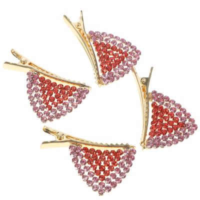 CONGARTENO Cat Ear Rhinestone Hair Clips for Women, 2 Pairs Decorative Side Barrettes, Mixed Color Fashion Hair Jewelry for Styling and Sectioning Random Color