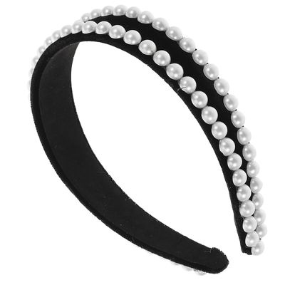 DIYEAH Double Row Pearl Velvet Hairband for Women, Soft Hair Styling Accessory, Headband for Face Washing and Party Wear