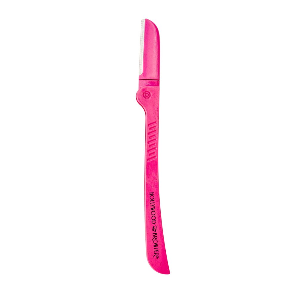 Hollywood Browzer Hair Removal and Dermaplaner - Eyebrow Razor for Women - Removes Peach Fuzz - Travel Size Eyebrow Grooming Kit - Pink - 1 pc