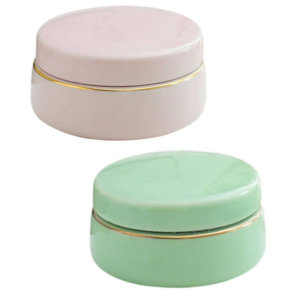2Pcs Ceramic Mini Ointment Pot, 25ml Portable Lip Balm Jar