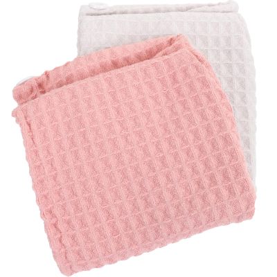 ULTECHNOVO 2pcs Waffle Microfiber Hair Drying Towels Quick Dry Hair Turban Wraps for Women Soft Absorbent Shower Caps in Lotus Pink and Cream White for Bath and Travel