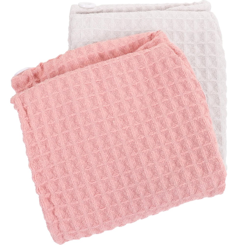 ULTECHNOVO 2pcs Waffle Microfiber Hair Drying Towels Quick Dry Hair Turban Wraps for Women Soft Absorbent Shower Caps in Lotus Pink and Cream White for Bath and Travel