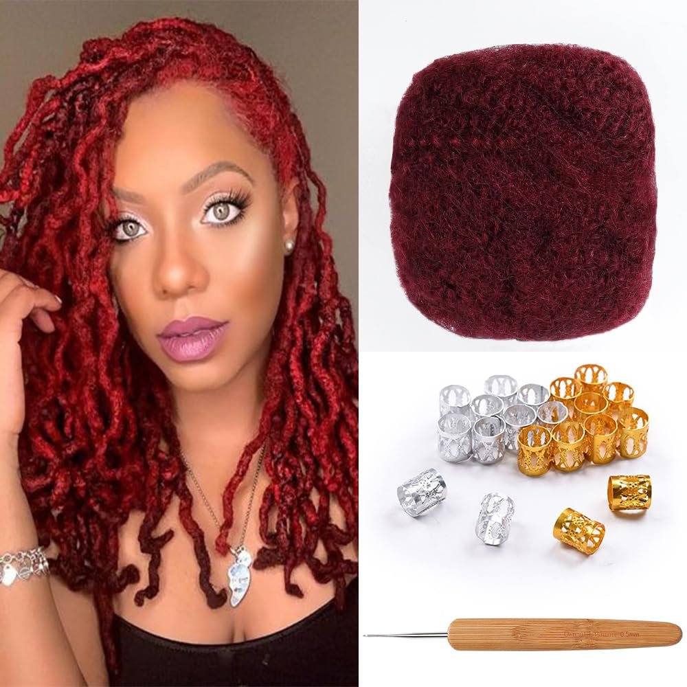 Afro Kinky Bulk Human Hair For Dreadlock Extensions Repair Locs,Twist Braiding, 100% Human Braiding Hair 30Grams each bundles Total #99j 8 Inch 1PC