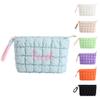 VRFASHION Personalized Puffer Quilted Makeup Bag with Handle Detachable Cute Puffy Cotton Cosmetic Bag, Custom Small Toiletry Zipper Make Up Pouch Purse, Checkered Storage Organizer Clutch Bag Blue view 1