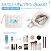 VRFASHION Personalized Puffer Quilted Makeup Bag with Handle Detachable Cute Puffy Cotton Cosmetic Bag, Custom Small Toiletry Zipper Make Up Pouch Purse, Checkered Storage Organizer Clutch Bag Blue view 4