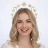Tweruna Gold Halo Headband, Crystal Moon Star Halo Crown, Gold Rhinestone Goddess Crown Headpiece, Glitter Tiaras Hair Accessories for Women Bridal Wedding Cosplay Party view 3