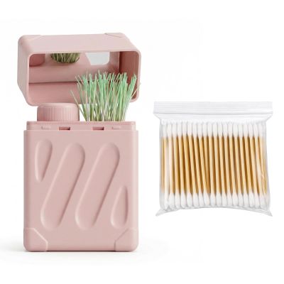 Piercing Cleaning Kit with Mirror Contains 180PCS Disposable Ear Piercing Cleaning Floss and 100PCS Cotton Swabs, Portable Ear Piercings Hole Cleaner, Piercings Aftercare for Women Men