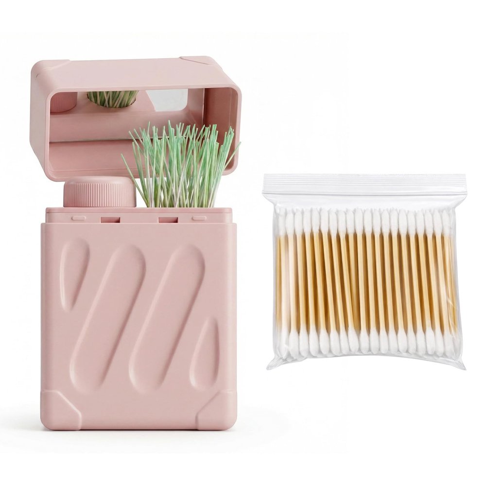 Piercing Cleaning Kit with Mirror Contains 180PCS Disposable Ear Piercing Cleaning Floss and 100PCS Cotton Swabs, Portable Ear Piercings Hole Cleaner, Piercings Aftercare for Women Men