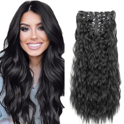 16 Inch #1B Clip in Hair Extensions,Soft Real Human Hair 120g 7pcs,Brazilian Remy Natural Black Clip ins for Women,Wine #1B Clip ins Silky Long Wave Hair Extensions