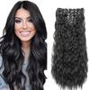 16 Inch #1B Clip in Hair Extensions,Soft Real Human Hair 120g 7pcs,Brazilian Remy Natural Black Clip ins for Women,Wine #1B Clip ins Silky Long Wave Hair Extensions view 1