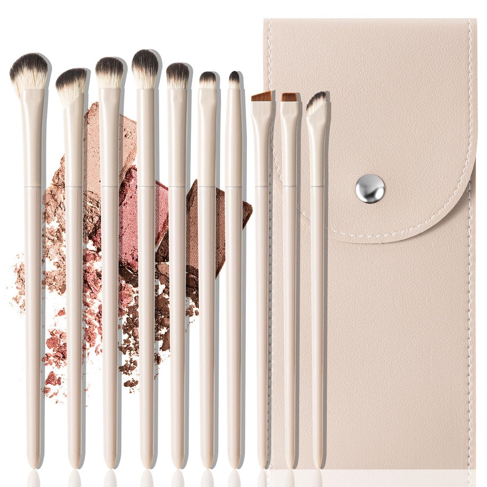 10Pcs Eye Makeup Brushes Set, Eyeshadow, Blending, Angled Brow Travel Bag.