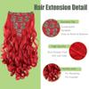 RED Long Wave Clip in Hair Extensions,18 Inch Soft Real Human Hair,Wine Red Long Wave Clip ins 120g 7pcs Per,Brazilian Double Weft Remy Human Hair Extensions. view 3