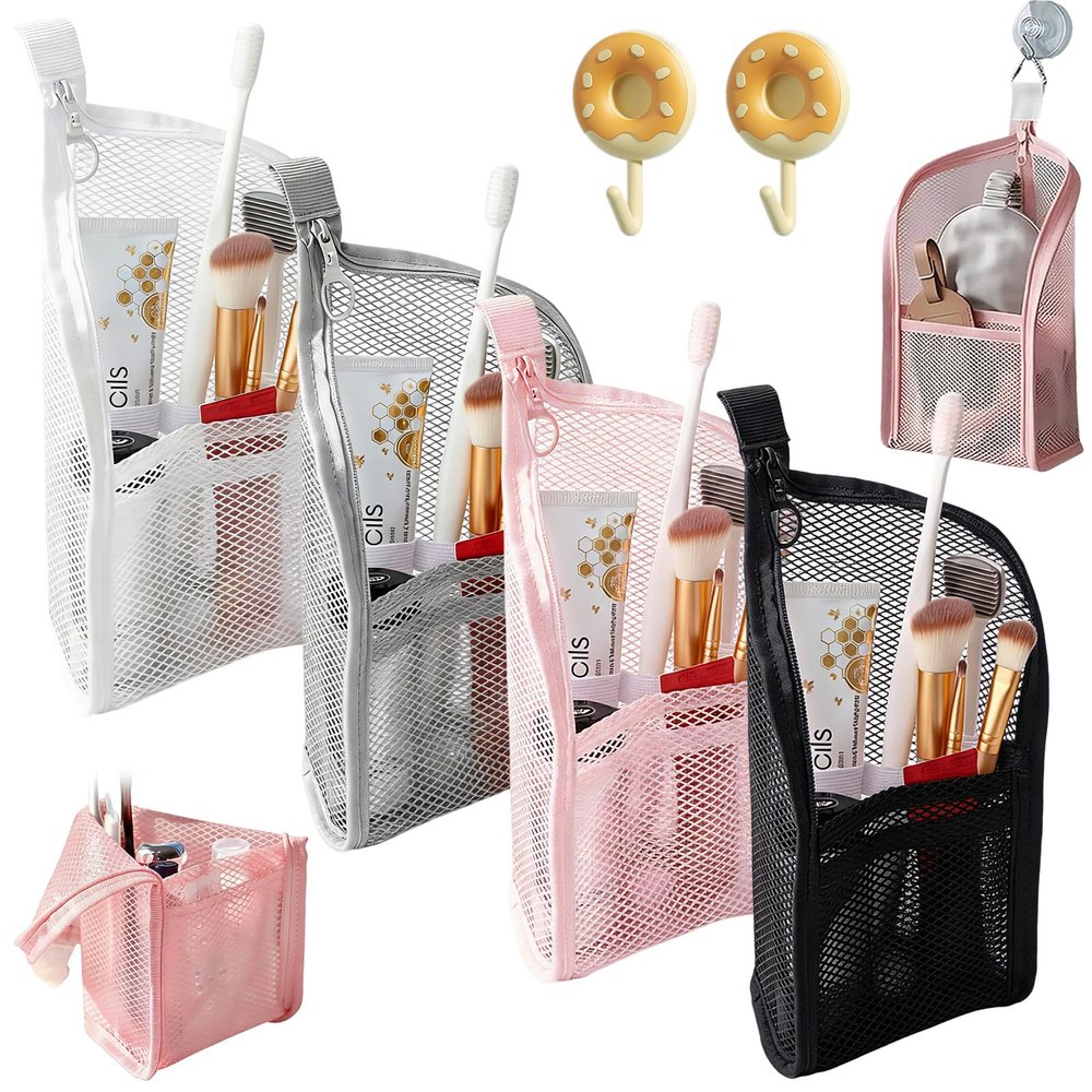Standing Toiletry Bag, 2026 New Portable Lightweight Travel Toiletry Bag, EVA Mesh Water-Resistant Travel Toothbrush Storage Bag, Foldable Wide-Opening Hanging Cosmetic Organiser for Any Trip (4PCS)