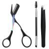 2 in 1 Eyebrow Scissors with Comb, 3 PCS Eye Brow Trimmer Set Portable Eyebrow Trimming Scissor Hair Removal Tweezers Double-Ended Eyebrows Spoolie Brush for Women Men, Black view 1