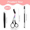 2 in 1 Eyebrow Scissors with Comb, 3 PCS Eye Brow Trimmer Set Portable Eyebrow Trimming Scissor Hair Removal Tweezers Double-Ended Eyebrows Spoolie Brush for Women Men, Black view 2