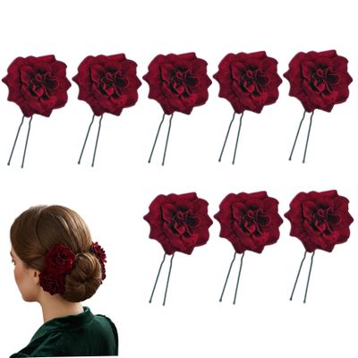 8Pcs Rose Hair Clip, Vintage U-Shape Rose Hair Pins for Bridal Wedding, Romantic Flower Accessories for Women Accessories