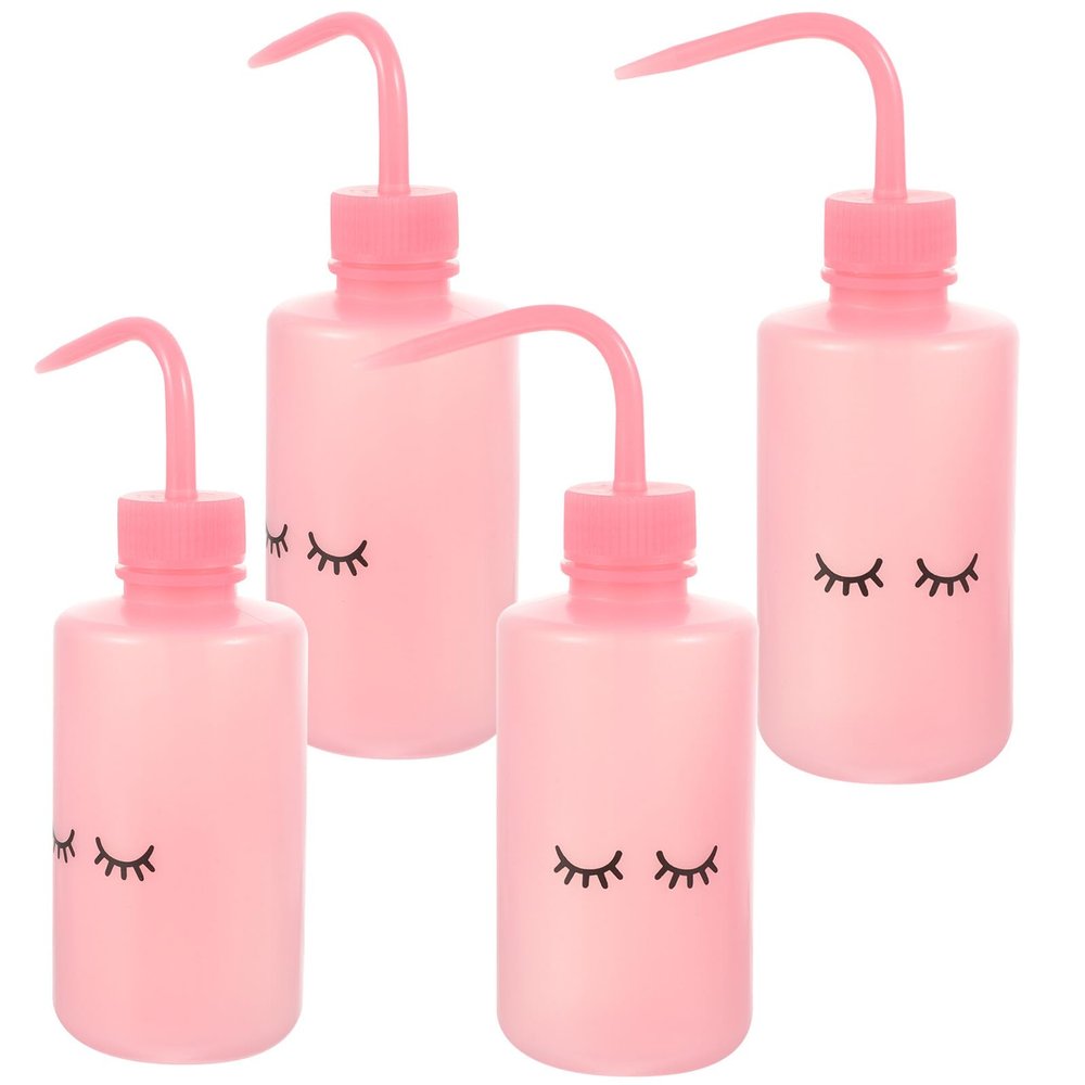 Cabilock 4pcs 250ml Squeeze Watering Bottles with Curved Nozzle for Indoor Plant Care and Eyelash Cleaning, Portable Plastic Gardening and Lash Wash Tools, Pink
