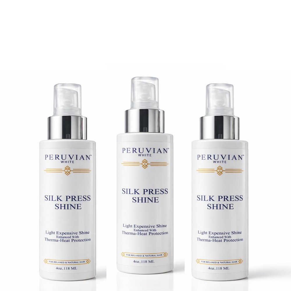 Peruvian white 3 Silk Press Shine Enhanced with Therma-Heat Protection for $25.00, 4 oz.