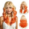 TRUMOST 22 Inch Blonde to Orange Ombre Wig with Curtain Bangs Long Wavy Layered Synthetic Wig Soft Beige Blonde to Tangerine Orange Heat Resistant Hair view 1