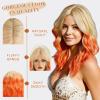 TRUMOST 22 Inch Blonde to Orange Ombre Wig with Curtain Bangs Long Wavy Layered Synthetic Wig Soft Beige Blonde to Tangerine Orange Heat Resistant Hair view 2