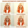 TRUMOST 22 Inch Blonde to Orange Ombre Wig with Curtain Bangs Long Wavy Layered Synthetic Wig Soft Beige Blonde to Tangerine Orange Heat Resistant Hair view 4