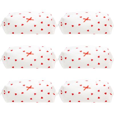 PAZIMIIK Cozy Makeup Bag for Women,Zipper Cosmetic Pouch,Gauze Heart,6 Pack