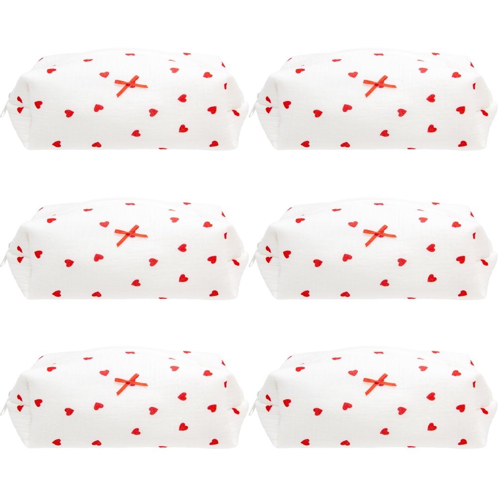 PAZIMIIK Cozy Makeup Bag for Women,Zipper Cosmetic Pouch,Gauze Heart,6 Pack