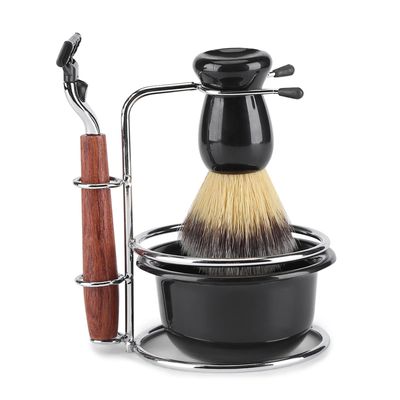 Phefop Shaving Brush Set, 10cm Wood Synthetic Badgers Hair Shave Brush Old Fashion Shaving Kit for Home Office Hotel Men Gifts