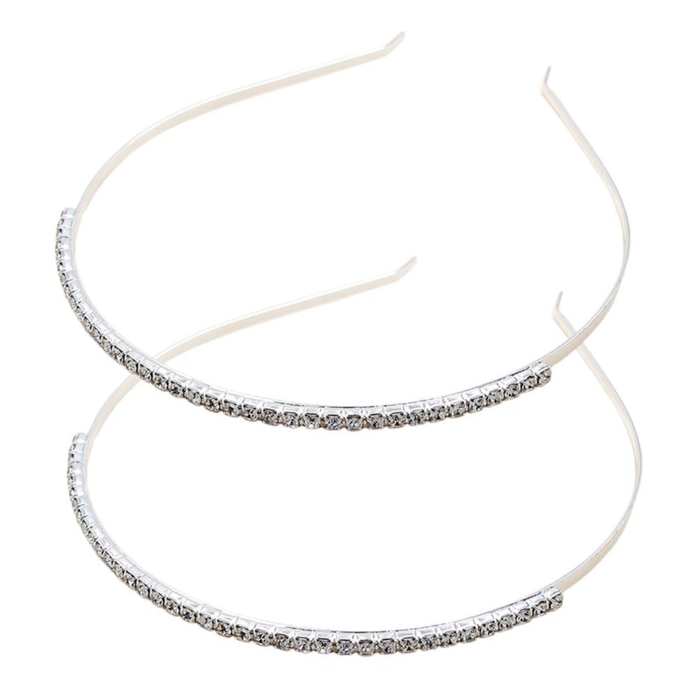 COLLBATH 2 Pcs Silver Jeweled Hairbands Full Rhinestone Bridal Headbands Portable Hair Hoops for Weddings and Special Occasions