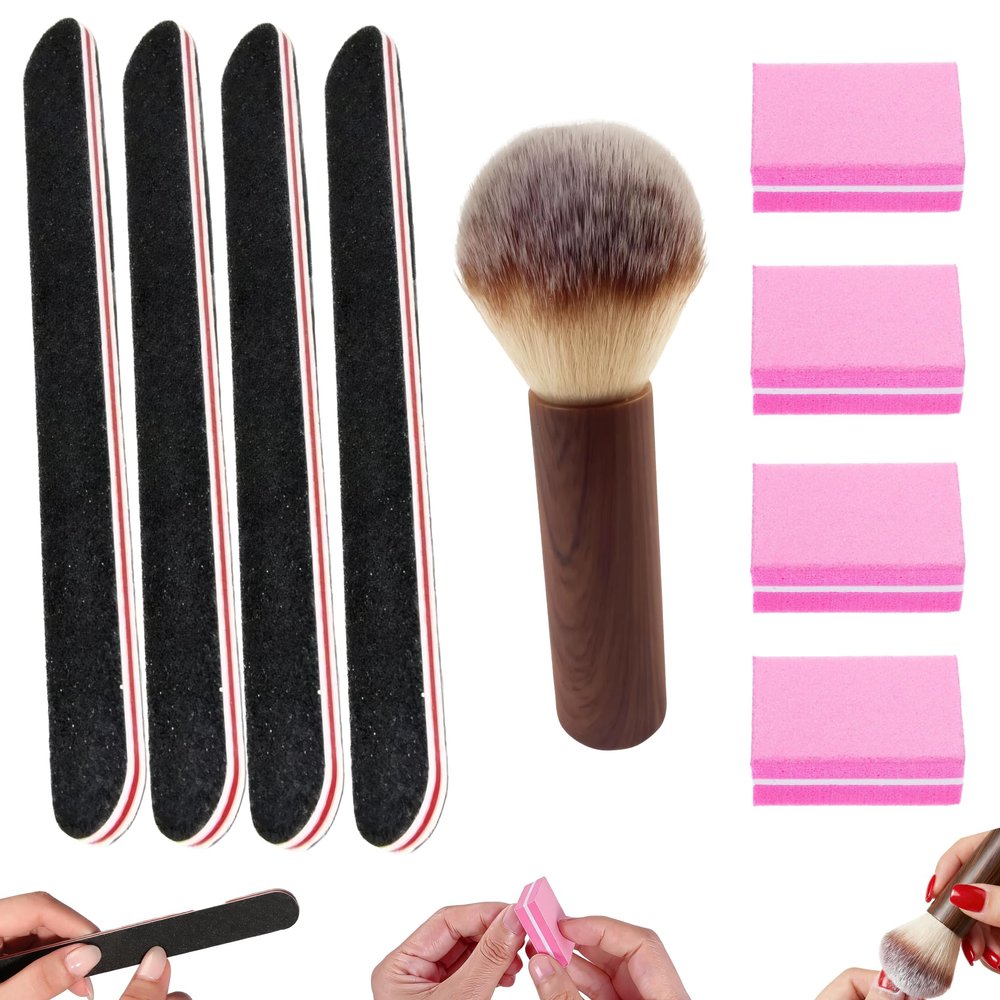 9 in 1 Nail File and Buffer Set, One-Stop Prep Workflow to Shape Acrylics, Clean Dust and Prevent Gel Nail Lifting for DIY Manicure, 100/180 Grit Double Sided, Sponge Blocks, Soft Bristle Brush, 9Pcs
