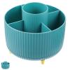 VICASKY Rotating Makeup Brush Holder with 5 Compartments, 360 Spinning Cosmetic Brush Organizer, Dustproof Light Blue Desktop Pen and Pencil Holder for Office and Vanity Storage view 1