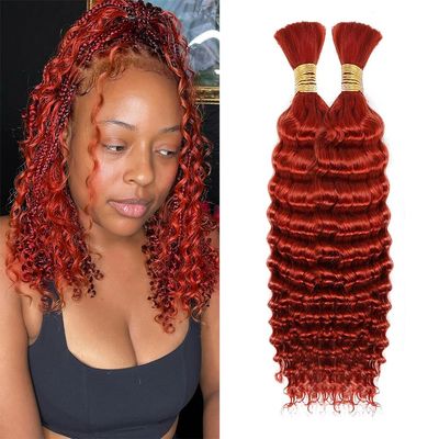 Human Braiding Hair for Boho Red Deep Wave Bulk Bohemian 14 14 Inch 12A Red Wet and Wavy Curly Human Hair Extensions No Weft 2 Bundles/Pack