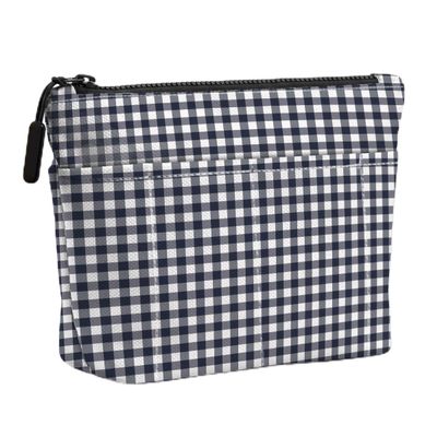 Gray Gingham Makeup Bag, Portable Travel Toiletry Cosmetic Bag with Front Pocket, Multi Purpose Makeup Organizer Storage Pouch, Gift for Women Sister Friend Halloween Easter Birthday Christmas